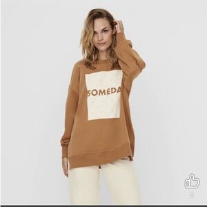 Vero Moda Crewneck Beige & Creme Cotton Sweatshirt Size Medium Oversized